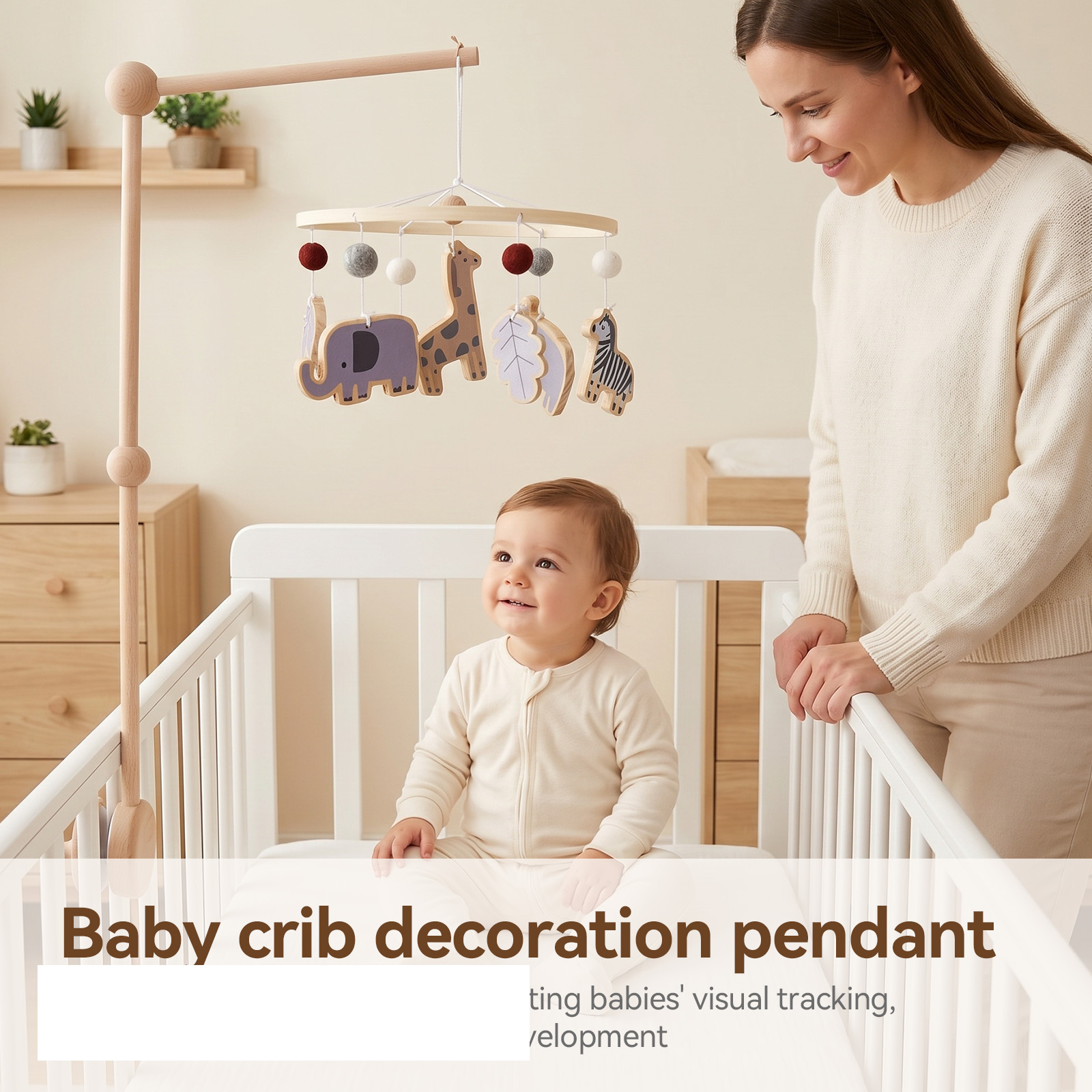 Crib Mobile Musical - Wooden Forest Baby Bed Bell Animal