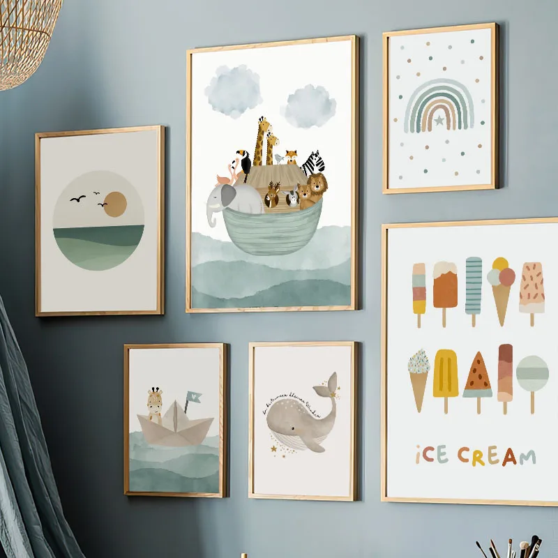 Baby Nursery Giraffe - 1pc frameless Canvas Painting Boat Ocean