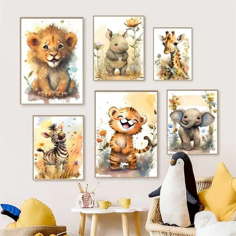 Watercolor Lion Giraffe Tiger  - Baby Nursery Giraffe 评论和价格