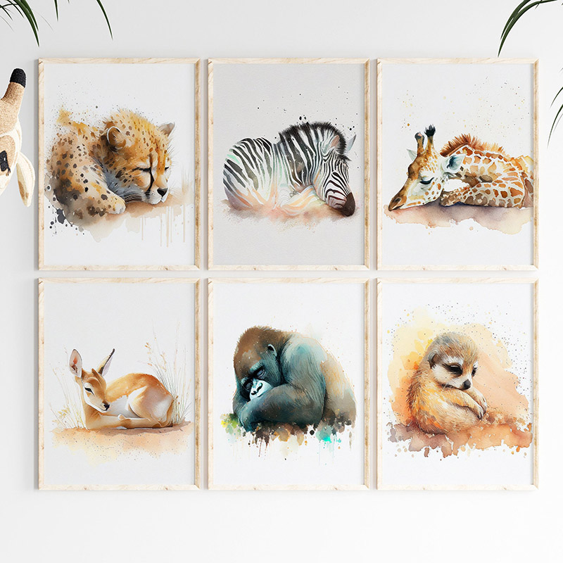 Watercolor Sleeping Safari Ani - Baby Nursery Giraffe 评论和价格