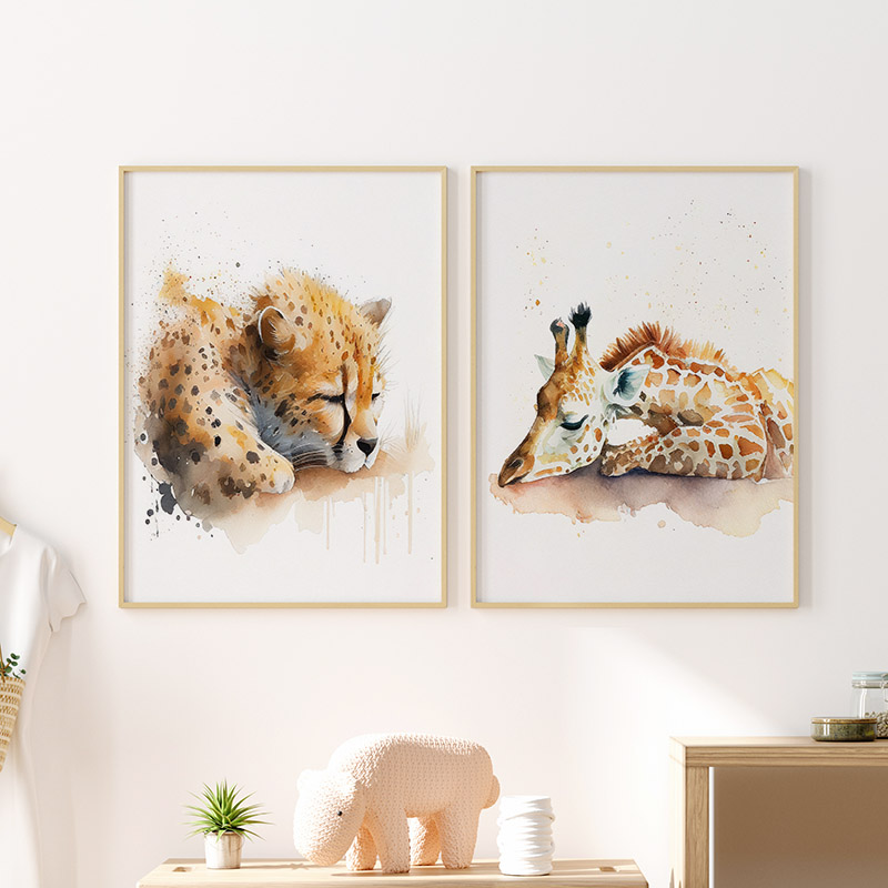 Watercolor Sleeping Safari Ani - Baby Nursery Giraffe 评论和价格